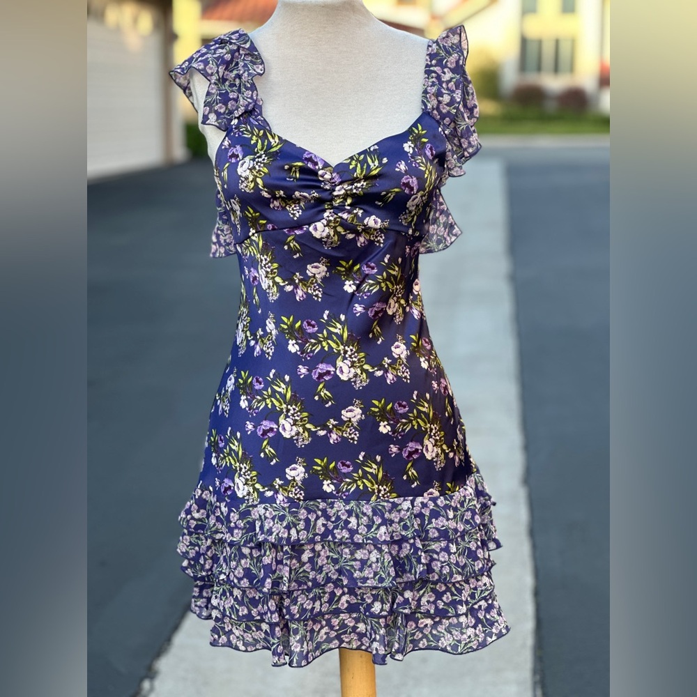 Forever 21 Blue and Yellow Flutter Sleeve Sundress